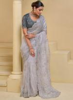 Melbourn Silk Off White Wedding Wear Moti Work Saree